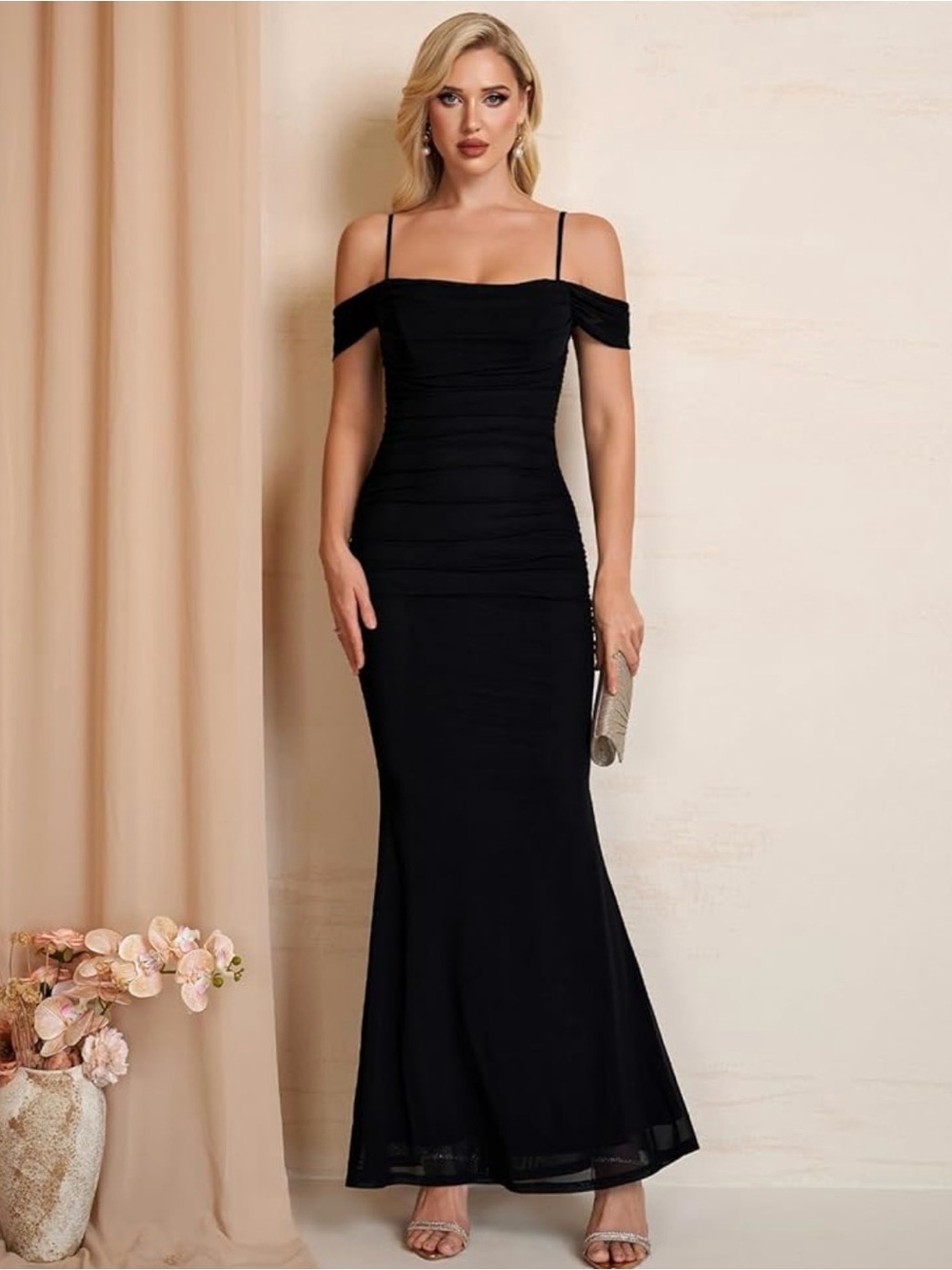 Elegant Black Off-Shoulder Evening Gown